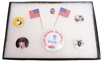 Collection Of Five Sports Pins In Keepsake Case - Babe Ruth, Ted Williams, Joe Dimaggio And More