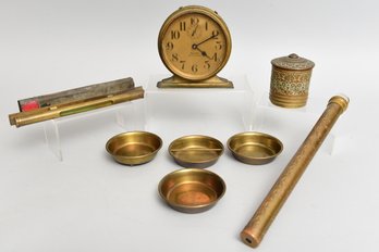 Collection Of Vintage Brass Items -  Westclox Big Ben Deluxe Table Clock, Kaleidoscope, Spirit Level And More