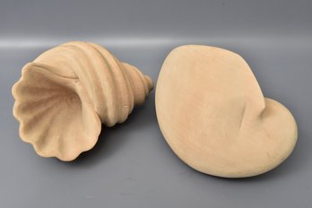 Snail Shell And Seashell Carved Wood Sculptures