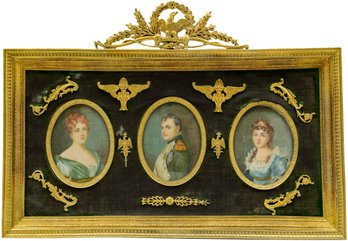 Framed 19th Century Miniature Portrait Paintings Of Napoleon, Josephine, And Marie Louise (RETAIL $1,800)