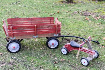 Vintage Radio Flyer Town & Country Pull Wagon And Radio Flyer Miniature Four Wheel Bicycle
