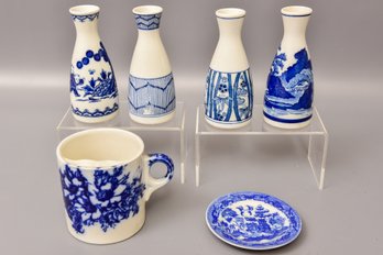 Set Of Four Japanese Sake Cups, Mug And Trinket Dish