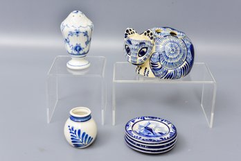 Vintage Tiffany & Co Ceramic Cat Potpourri Pot, Set Of Four Delfts Miniature Plates And Vase And More