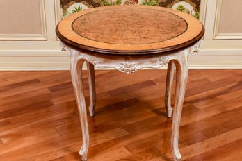 Meyer Gunther Martini Country French Round End Table With Burlwood Center