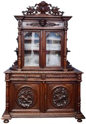 Antique Monumental French Carved Oak Hunt Cupboard Cabinet