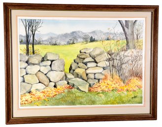 Signed A.E. McNett Framed Watercolor Painting Titled 'the Gap In The Wall'