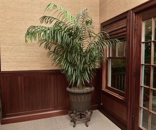 Potted Faux Palm Tree With Iron Stand