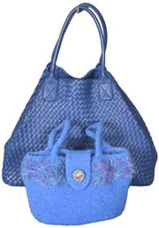Woven Leather Tote Shoulder Bag And Fun Feathered Handbag