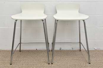 Pair Of Crate & Barrel Felix White Counter Stools