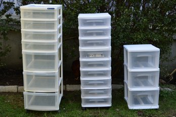 Storage Solutions - Large Lot Of Plastic Storage Containers W/ Drawers With Casters - Lot 1