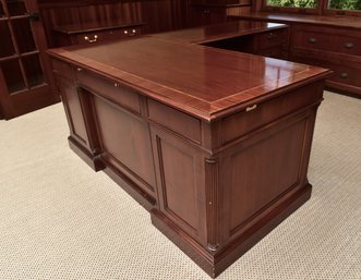 Councill Furniture Chippendale Mahogany Banded L Shaped Executive Desk