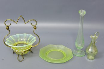 Collection Of Vaseline Uranium Opalescent Glass