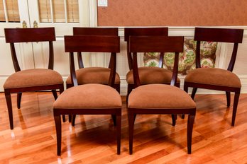 Set Of Six Ethan Allen Klismos Upholstered Seat Side Chairs