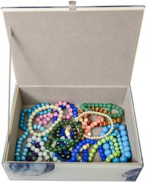 Tahari Home Glass Jewelry Box And 20 Bracelets Jade, Faux Pearl And More
