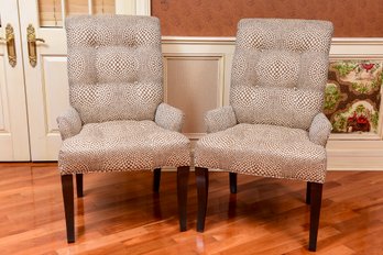 Pair Of Ethan Allen Button Tufted Upholstered Arm Chairs