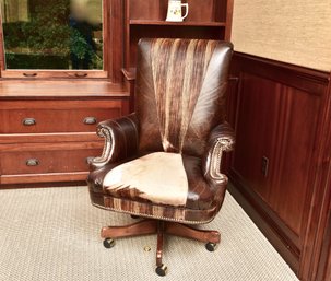 Old Hickory Tannery Leather Swivel Desk Chair With Studded Trim