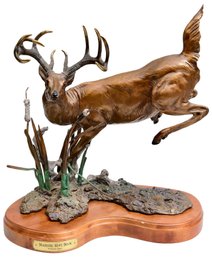Dennis Jones (American B. 1943) Limited Edition Majestic 10 Pt. Buck Bronze Sculpture On Wood Base