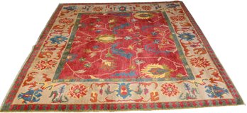 Tufenkian Tibetan Hand Knotted Floral Heriz Brick/Beige Wool Area Rug - Made In Nepal