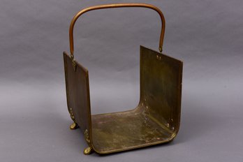 Footed Brass And Log Holder With Copper Handle