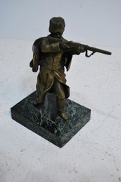 Brass Sculpture Of Solider On Mable Base