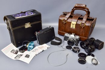 Polaroid Model 350 In Original Case With Accessories, Nikkormat Camera, Lenses And More