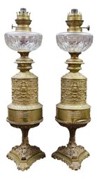 Pair Of Sauniere-drouin Paris French Gilt Bronze Carcel Lamps On Stands