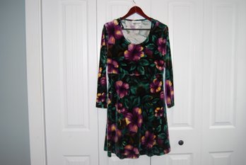 Vintage Long Sleeve SI Fashions Purple And Green Velour Dress