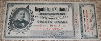 June 21, 1904 Unused Republican National Convention Ticket.