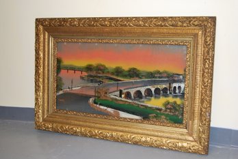 Antique Reverse Glass Painting In Beautiful Frame.