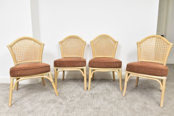 Set Of Four Cane Back Wood Dining Side Chairs