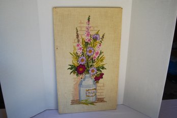 1960 - Or 70'S Vintage Embroidered/needwork Milk & Flowers Picture