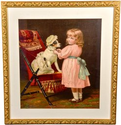 Charles Burton Barber (english, 1845-1894) Framed Lithograph Of Small Child And Dog