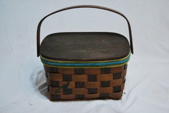 Vintage Basket With Bird Painting