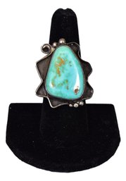 Signed JM Navaho Sterling Silver And Turquoise Ring (Size 8)