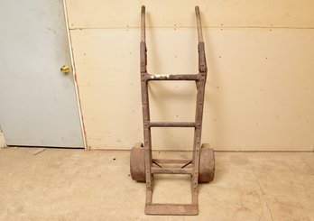 Antique Industrial Wood And Cast Iron Dolly Hand Cart Truck