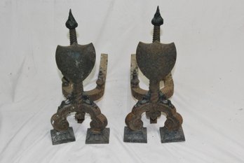 Pair Of Antique Andirons With Dragons