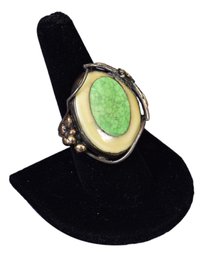 Sterling Silver And Apple Green Turquoise Ring (Size 9.25)