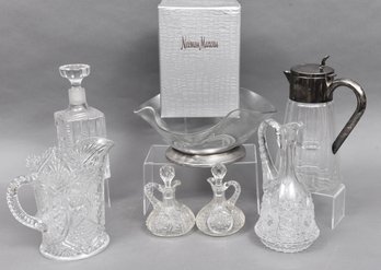 Collection Of Crystal Table Top Serving Items And Set Of Four New Red Wine Glasses