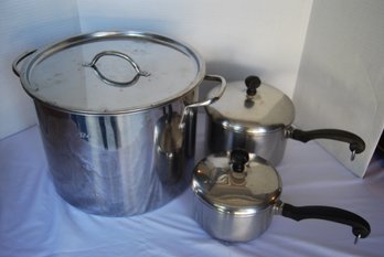 Stainless Steel Stock Pot And 2 Farberware Pots With Lids