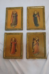 Set Of Four Angel Prints In Small Vintage Frames