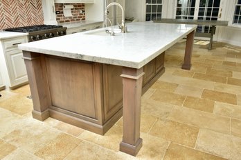 Custom Solid Wood Kitchen Island With Carrera Marble Top