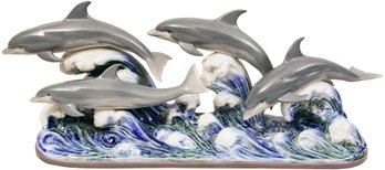 Monumental Lladro Sculpture Titled 'The Dolphins On Waves' By Francisco Catala