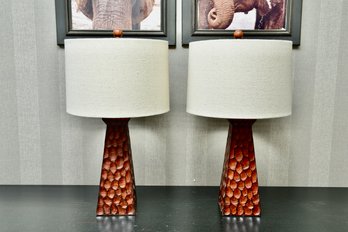 Pair Of Honeycomb Faux Wooden Table Lamps