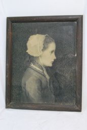 Vintage Print Of Woman In Wood Frame