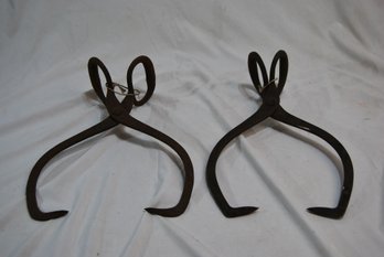 Pair Of Antique Cast Iron Ice Block Tongs