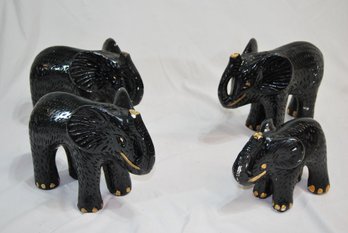 Lot Of Four Black Plaster Elephants