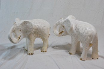 Pair Of White And Gold Plaster Elephants