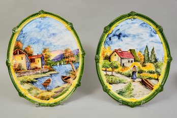 Pair Of Signed Arte Italica Hand Painted Muro Wall Plaques