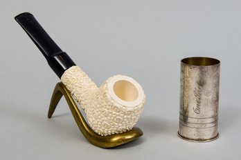 Meerscham Pipe With Stand And Sterling Silver 582 Shot Glass