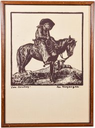Signed Lon Megargee (American, 18831960) Woodblock Titled 'Lone Cowboy'